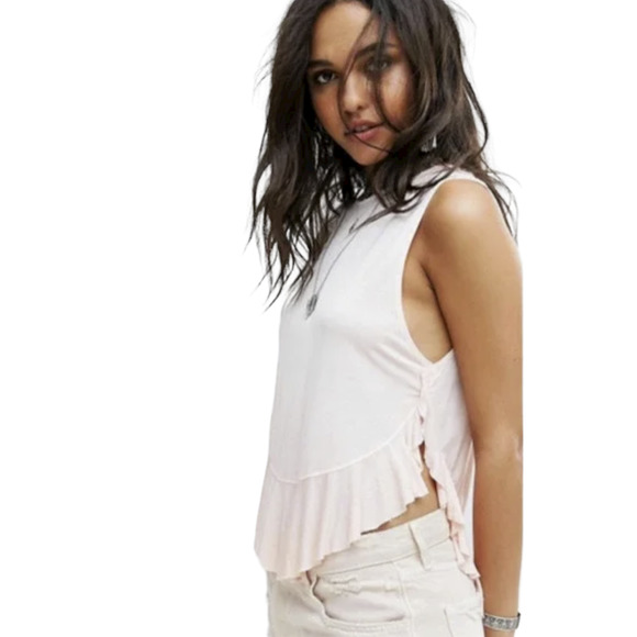 Free People Light Pink Sleeveless Ruffled Boho Top - NWT Size Small - Picture 2 of 9